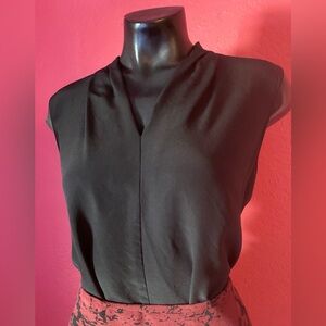 Antonio Melani Silk V Neck Black Sleeveless Blouse Size Medium
